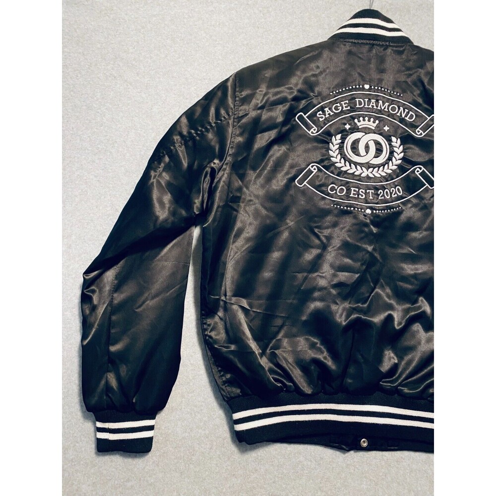 Sage Diamond Bomber Jacket Men's Medium Black Embroidered CO EST 2020 Streetwear - Picture 14 of 16